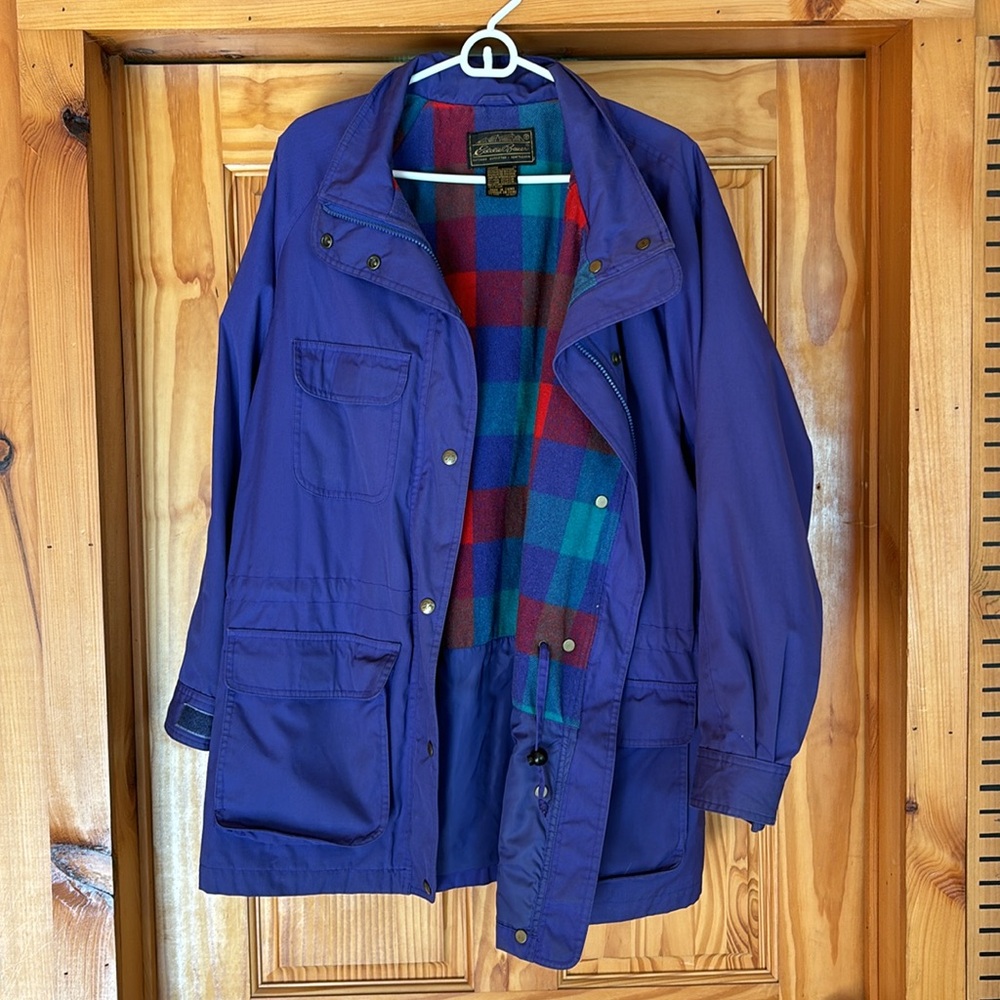 VTG Eddie Bauer Flannel Wool Blanket Lined Purple Parka Jacket Coat XL Vintage